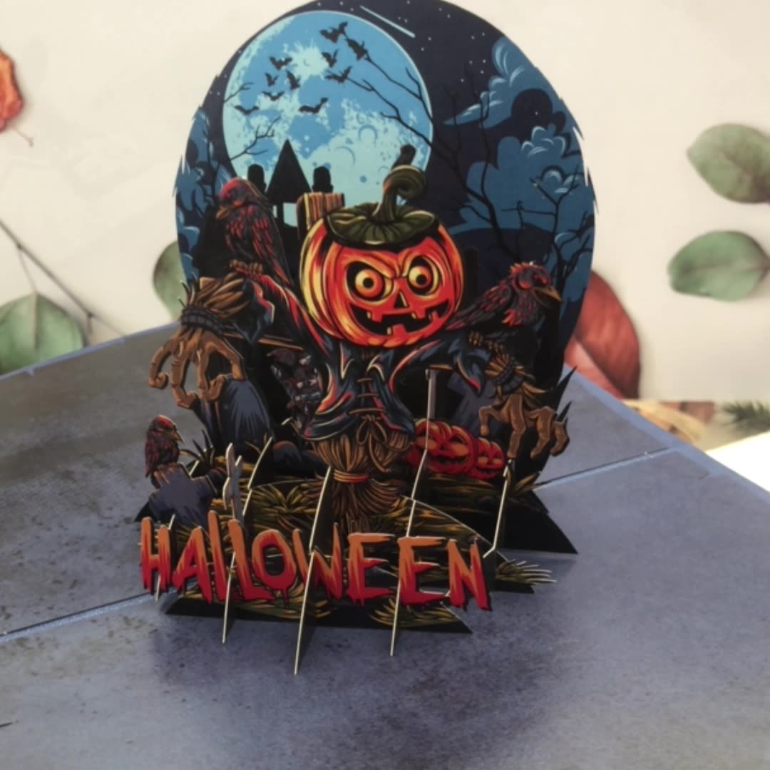 spooky moonlit night with scarecrow interactive spooky haunted house witch ghost pumpkin pop up 3d paper halloween greeting card