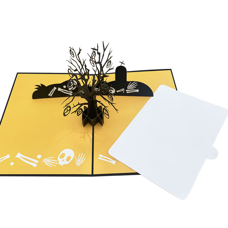 Halloween Pop Up Card 3D Laser Cut Skeleton Pumpkin Tree Greeting Card Halloween Decoration Gift