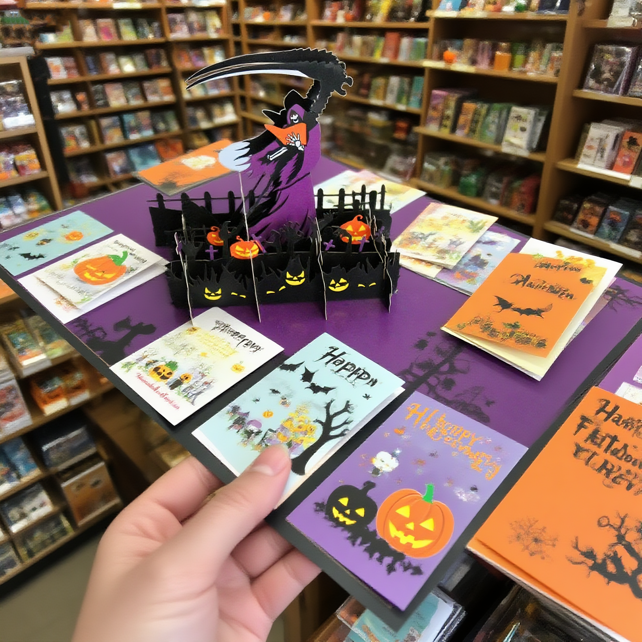 Children interactive spooky haunted house witch ghost pumpkin pop up 3d paper halloween greeting card
