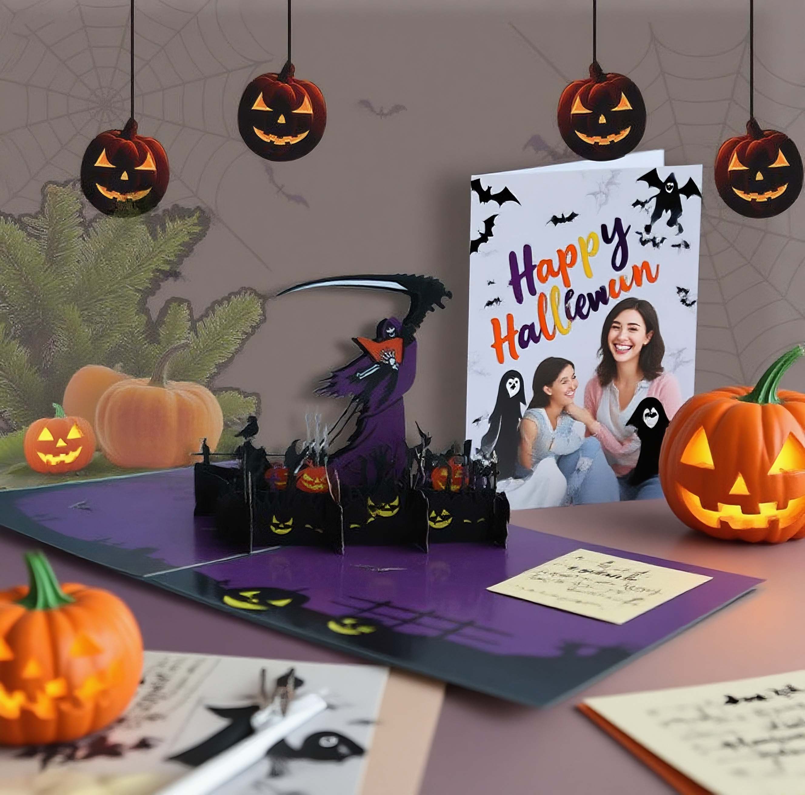 interactive spooky haunted house witch ghost pumpkin bat pop up 3d paper halloween greeting card