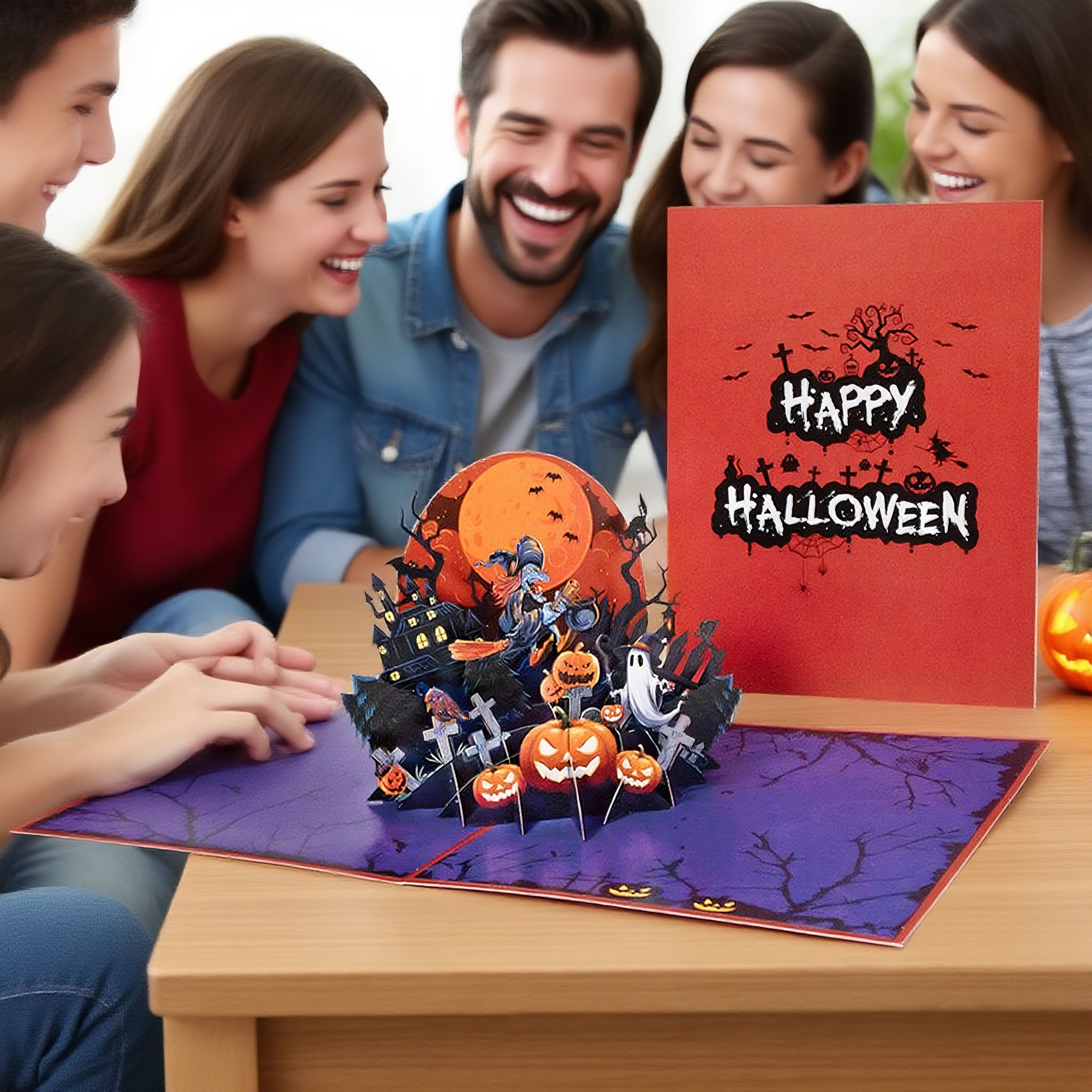 interactive spooky haunted house witch ghost magic hat pumpkin pop up 3d paper halloween greeting card