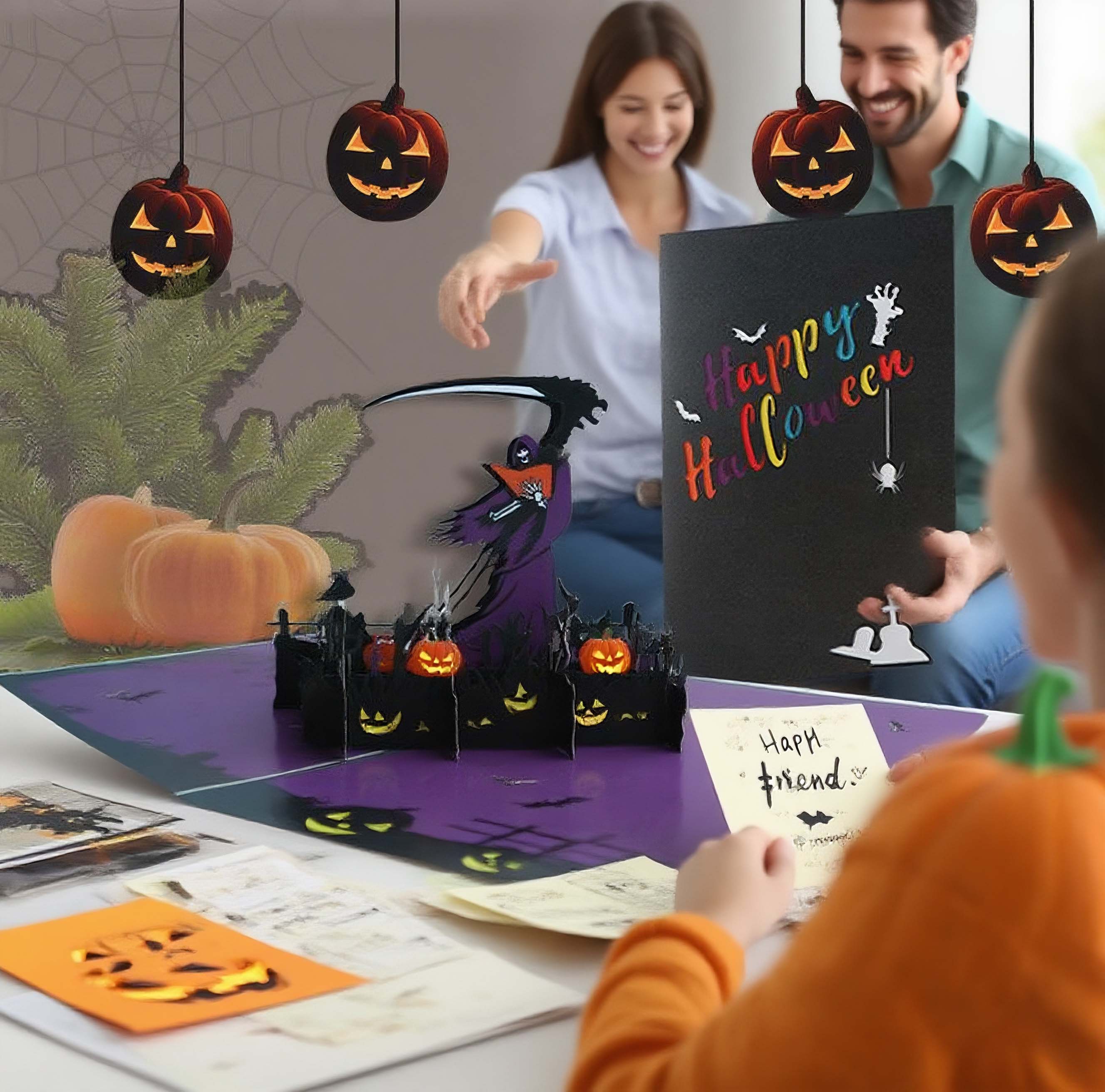 interactive spooky haunted house witch ghost pumpkin bat pop up 3d paper halloween greeting card