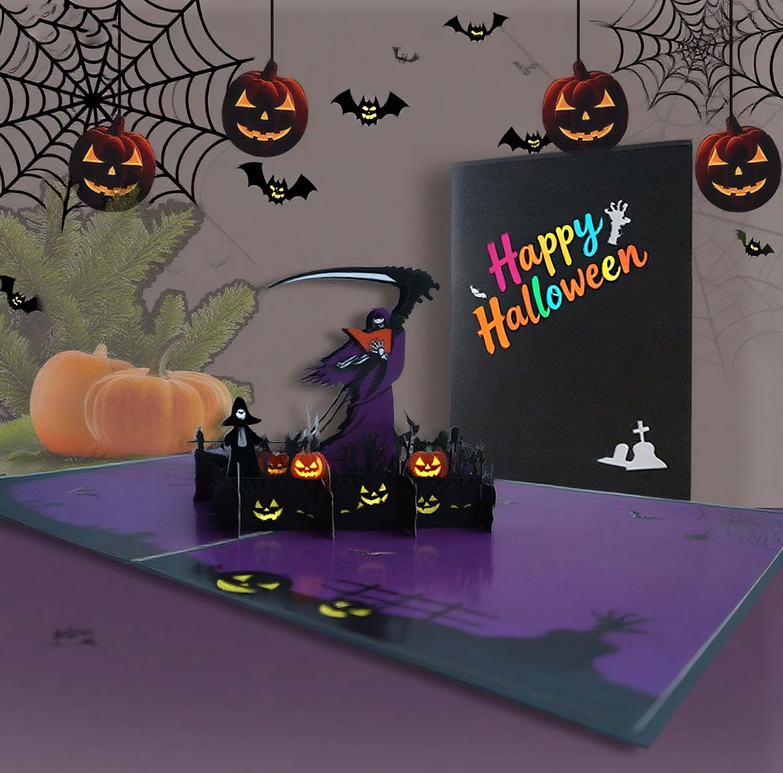 interactive spooky haunted house witch ghost pumpkin bat pop up 3d paper halloween greeting card