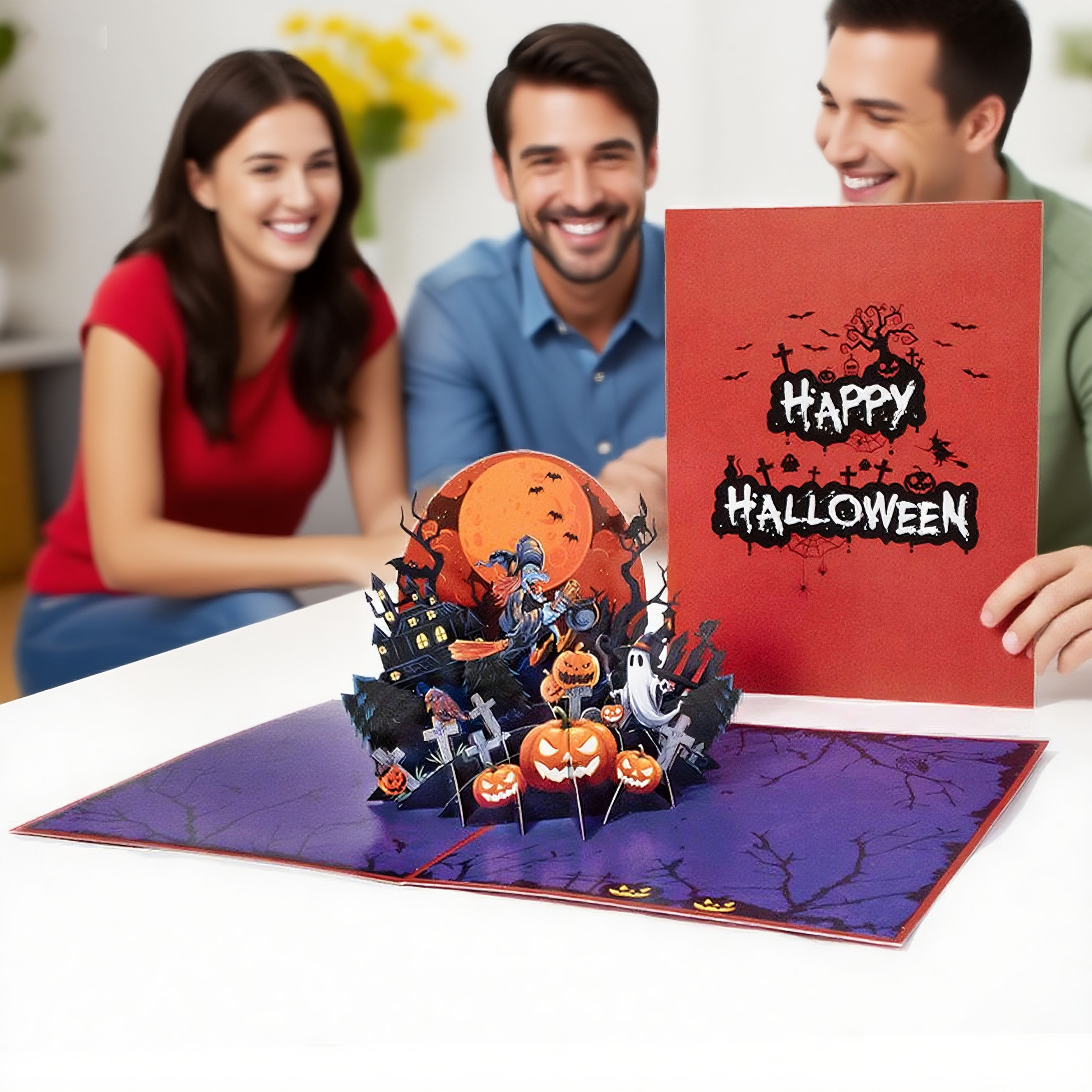 interactive spooky haunted house witch ghost magic hat pumpkin pop up 3d paper halloween greeting card