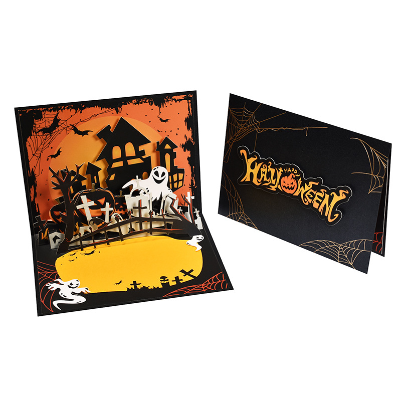 interactive spooky haunted house magical witch ghost pumpkin pop up 3d paper halloween greeting card