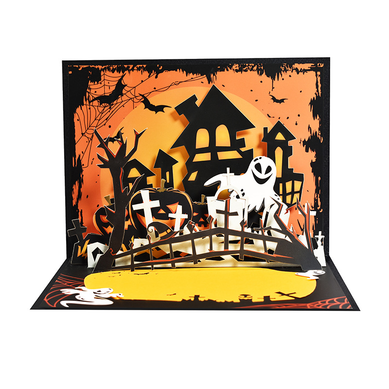 interactive spooky haunted house magical witch ghost pumpkin pop up 3d paper halloween greeting card
