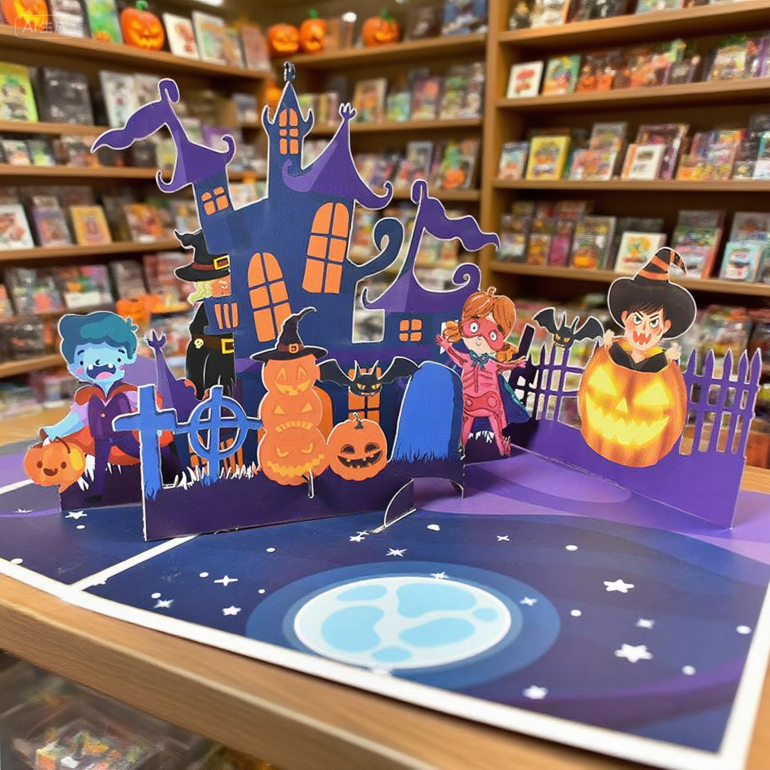 interactive elegantly spooky haunted purple housewith elegance witch ghost enchanted pumpkin portals pop up 3d paper halloween greeting card