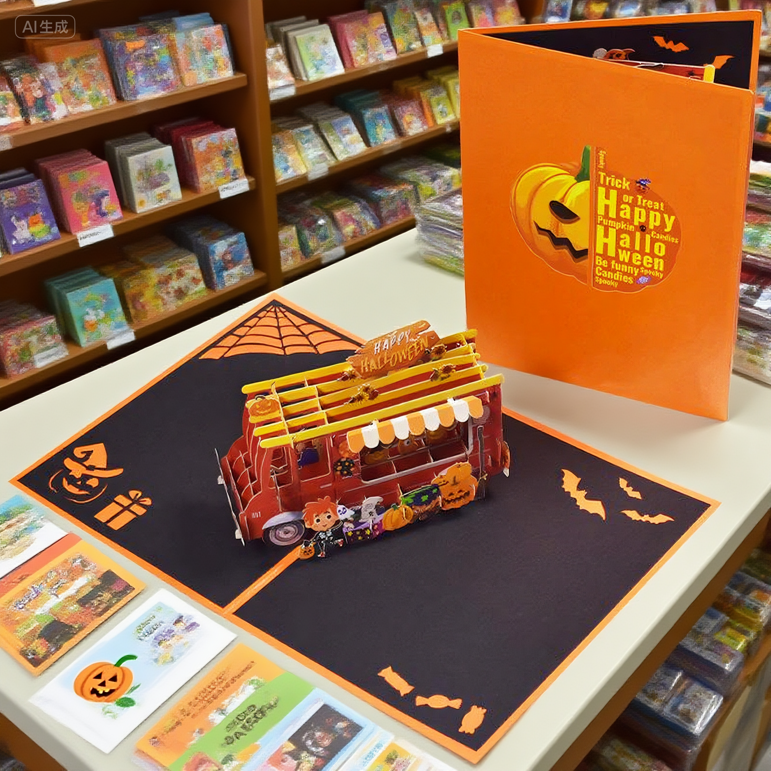 interactive spooky haunted big house witch ghost orange pumpkin pop up 3d paper halloween greeting card