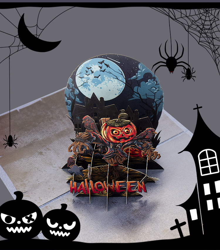 spooky moonlit night with scarecrow interactive spooky haunted house witch ghost pumpkin pop up 3d paper halloween greeting card