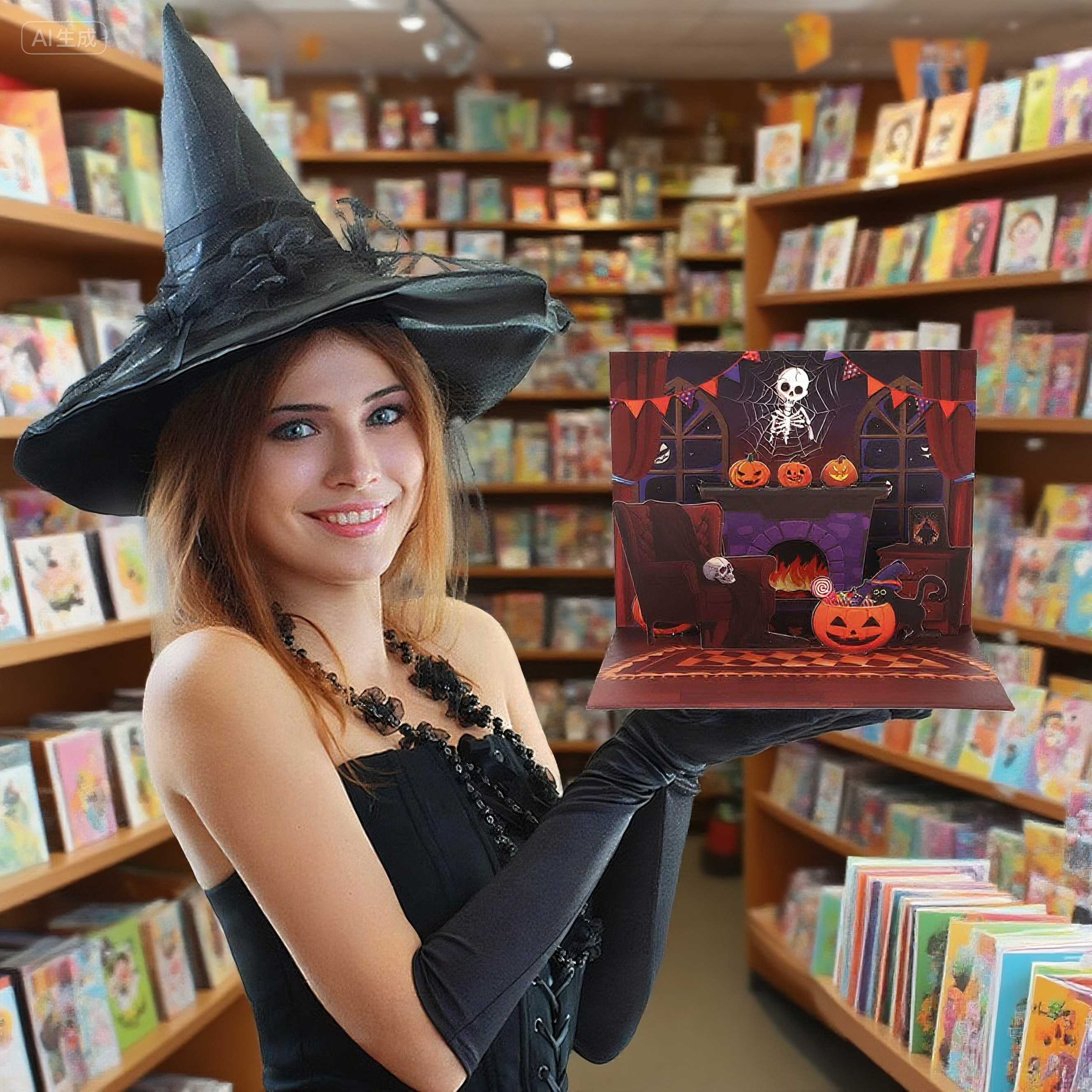 interactive spooky haunted house Shadowy witch ghost pumpkin pop up 3d paper halloween greeting card