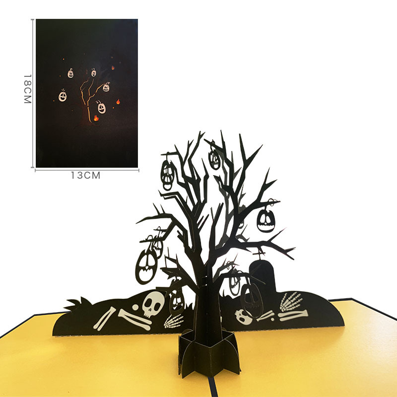 Halloween Pop Up Card 3D Laser Cut Skeleton Pumpkin Tree Greeting Card Halloween Decoration Gift
