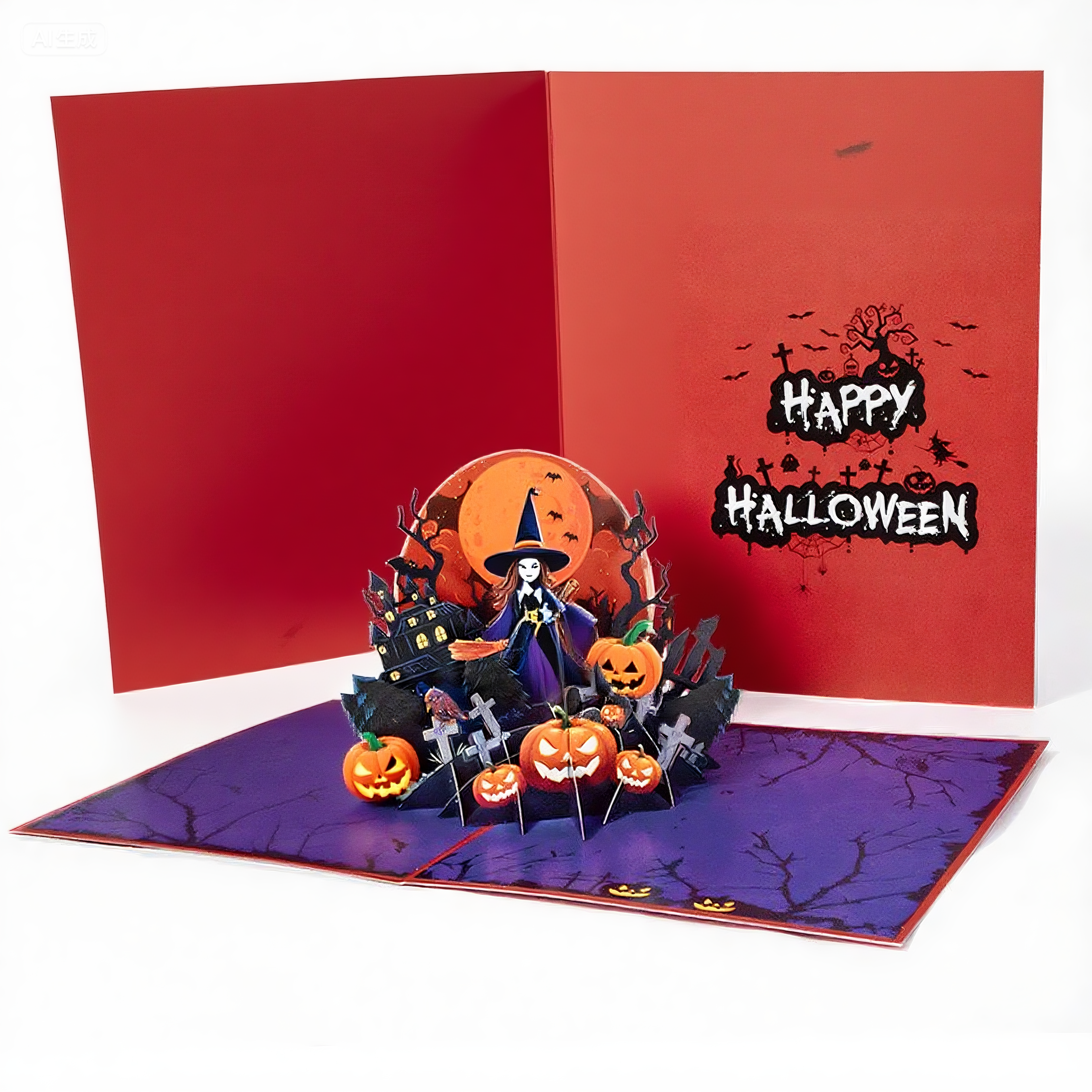 interactive spooky haunted house horrible witch with a broom ghost pumpkin pop up 3d paper halloween greeting card