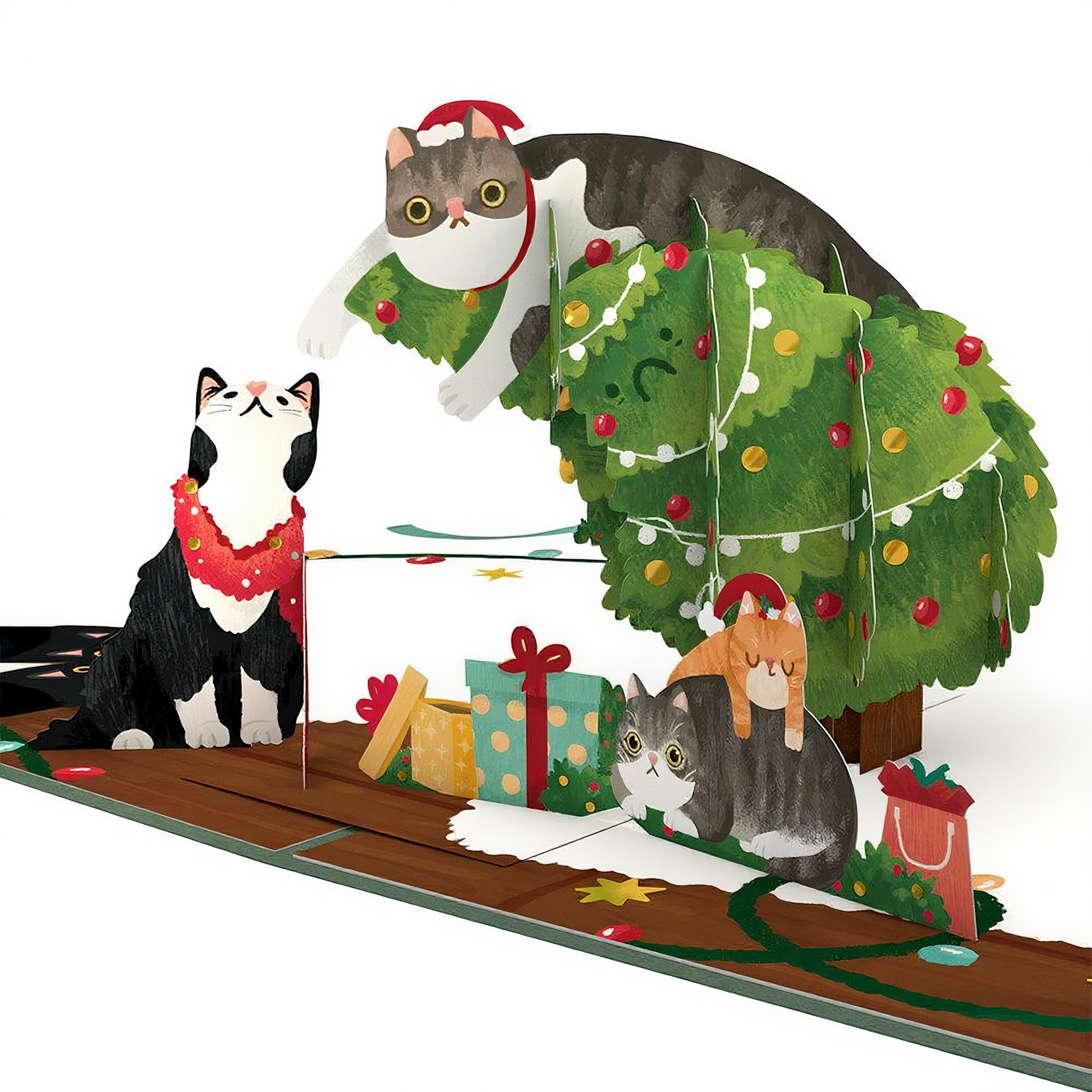 Interactive Magical Christmas Cat Creative Holiday Snowman Christmas Tree Santa Claus Pop Up 3d Paper Christmas Greeting Card