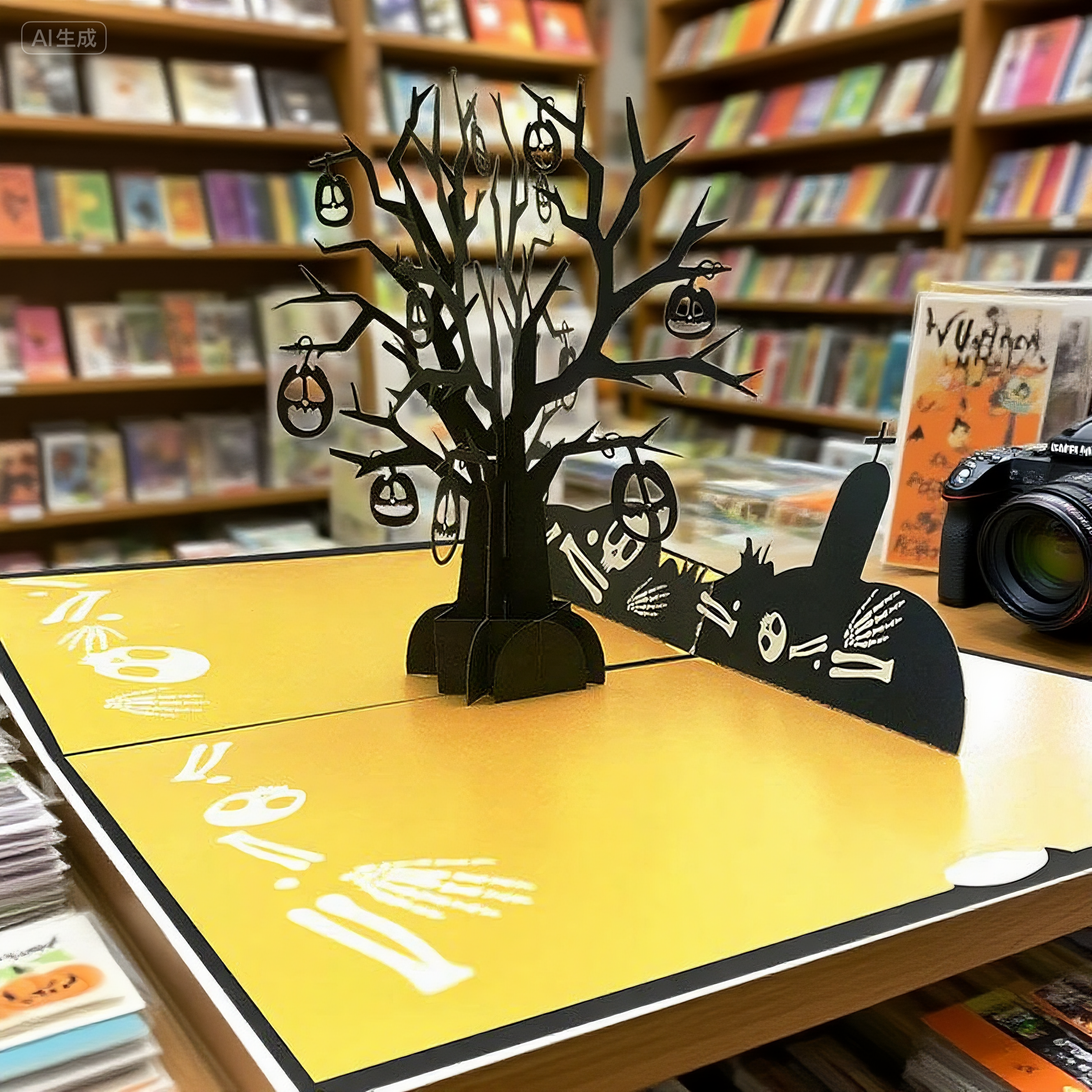 bright moon interactive spooky haunted black invisible house witch ghost pumpkin pop up 3d paper halloween greeting card
