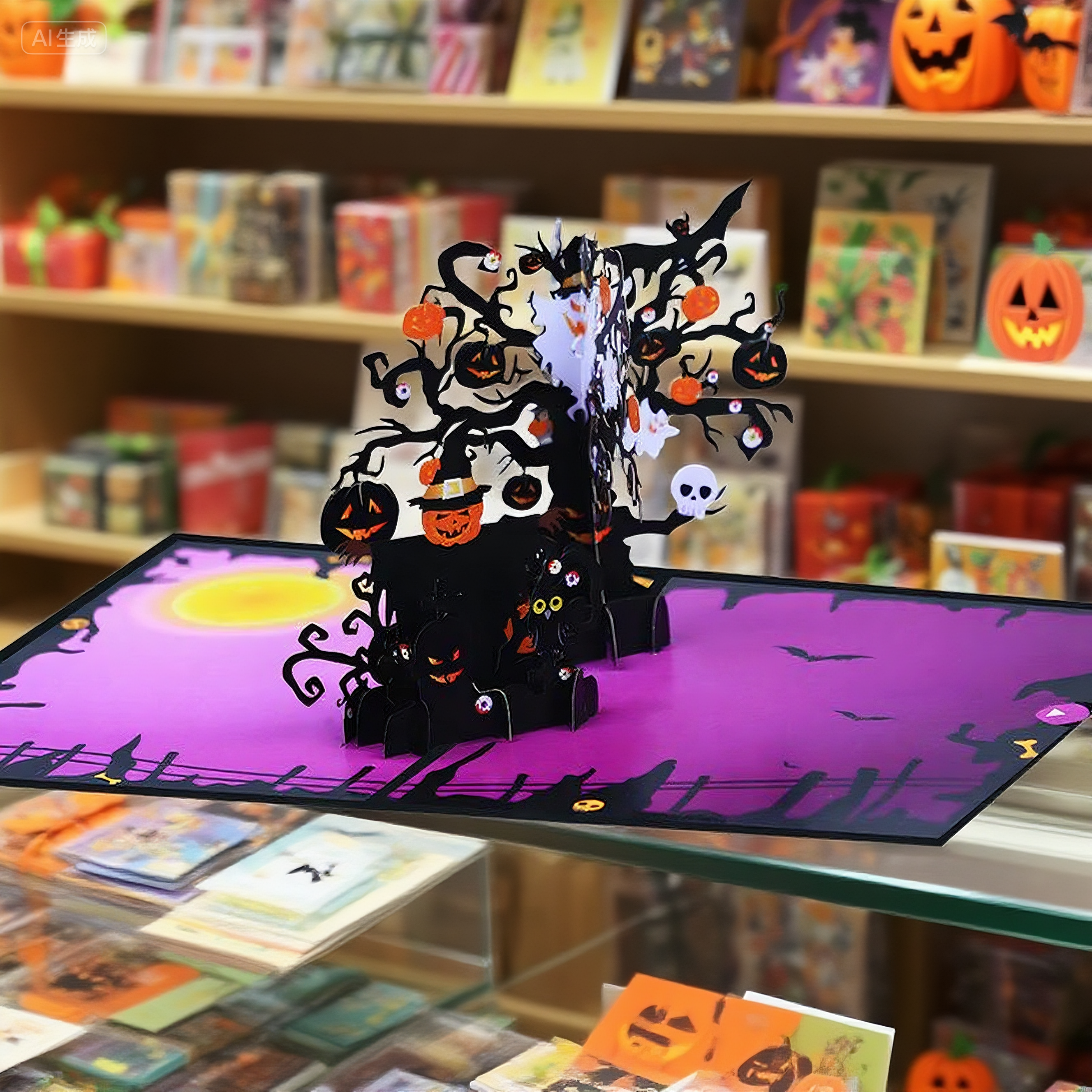 interactive customized haunted skull witch ghost pumpkin card pop up 3d paper halloween greeting card