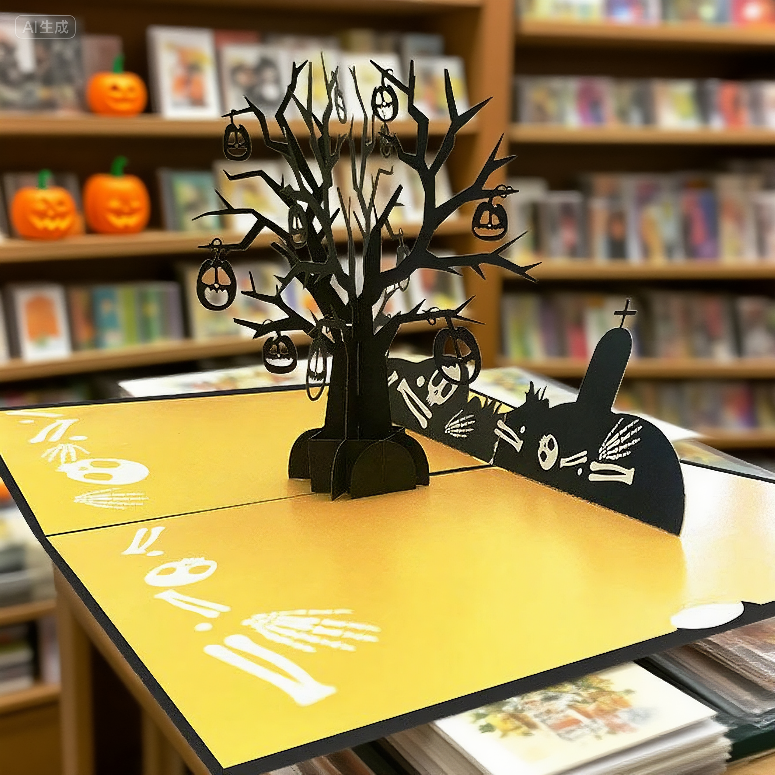 bright moon interactive spooky haunted black invisible house witch ghost pumpkin pop up 3d paper halloween greeting card