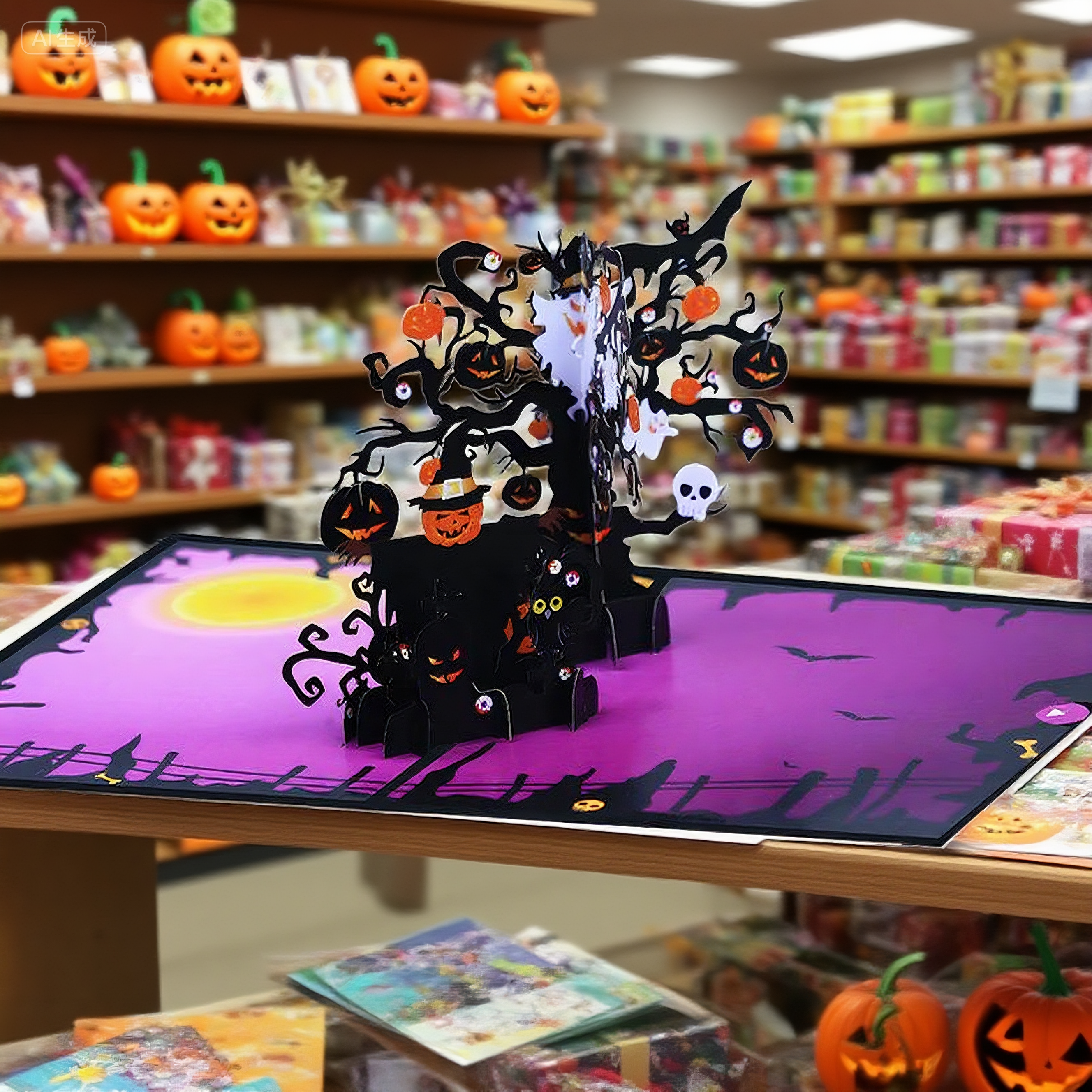 interactive customized haunted skull witch ghost pumpkin card pop up 3d paper halloween greeting card