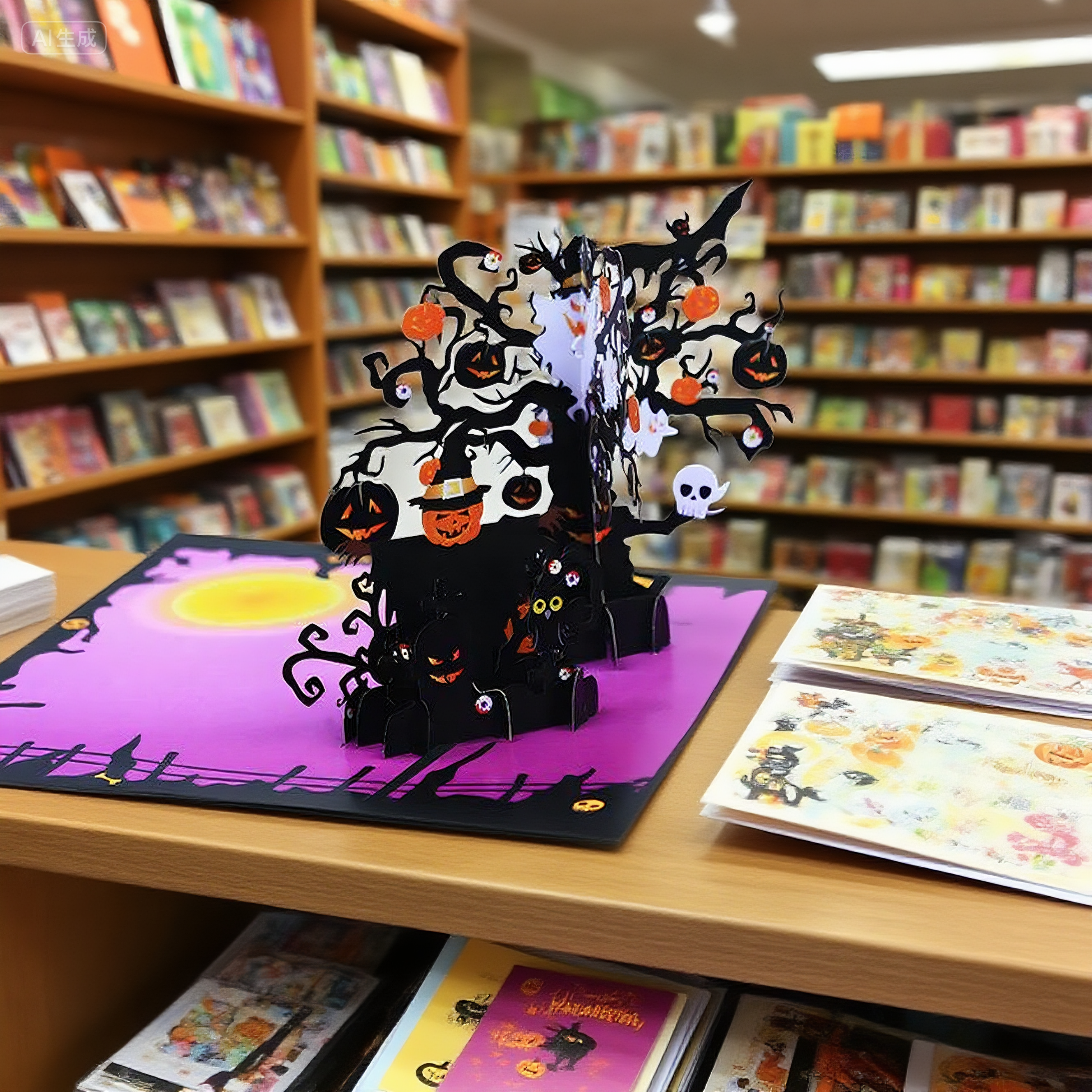 interactive customized haunted skull witch ghost pumpkin card pop up 3d paper halloween greeting card