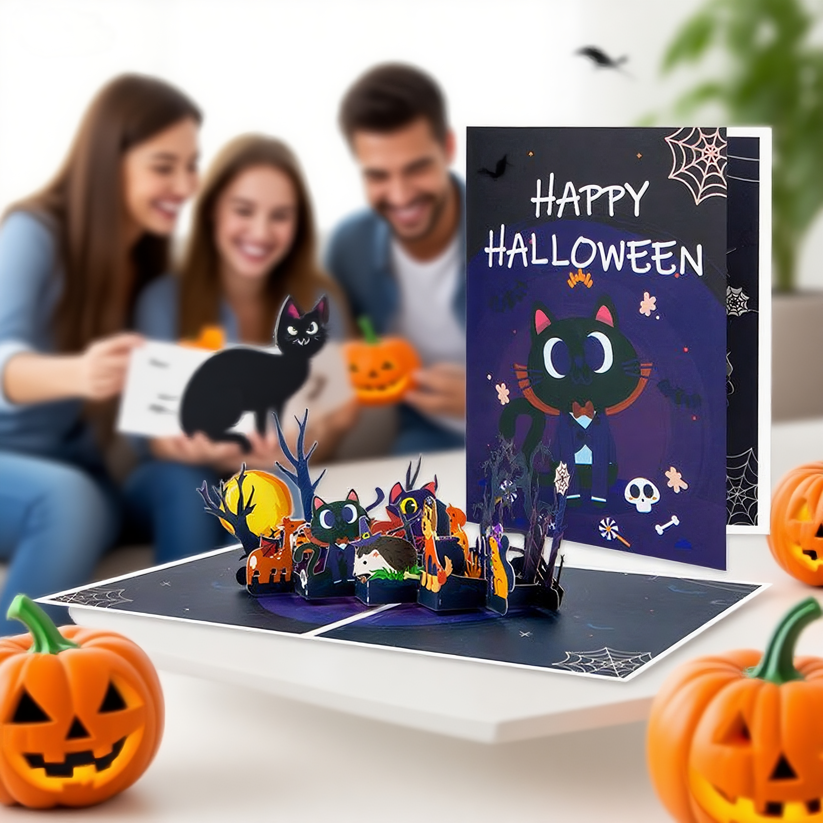 interactive spooky haunted house witch ghost black cat pumpkin pop up 3d paper halloween greeting card