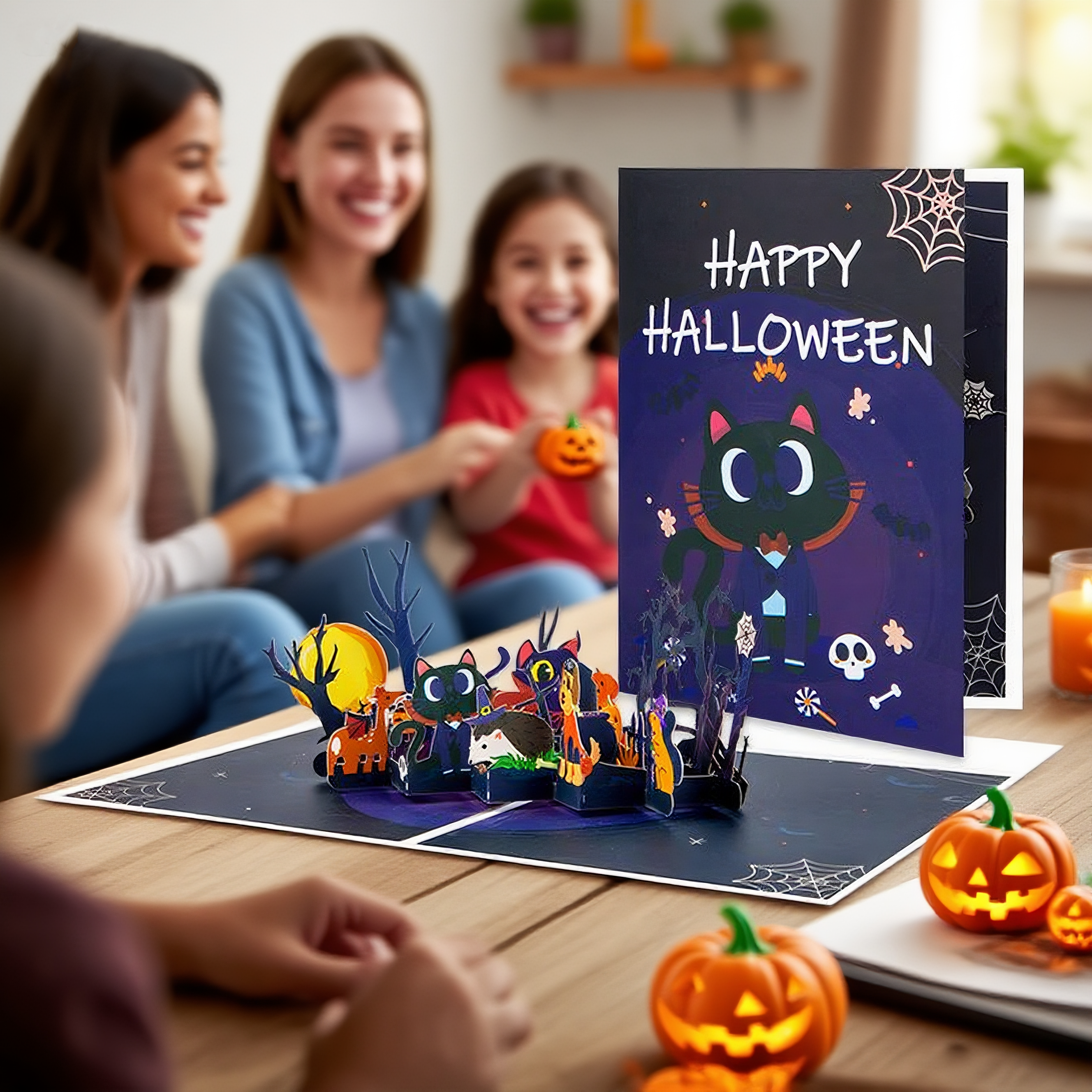 interactive spooky haunted house witch ghost black cat pumpkin pop up 3d paper halloween greeting card