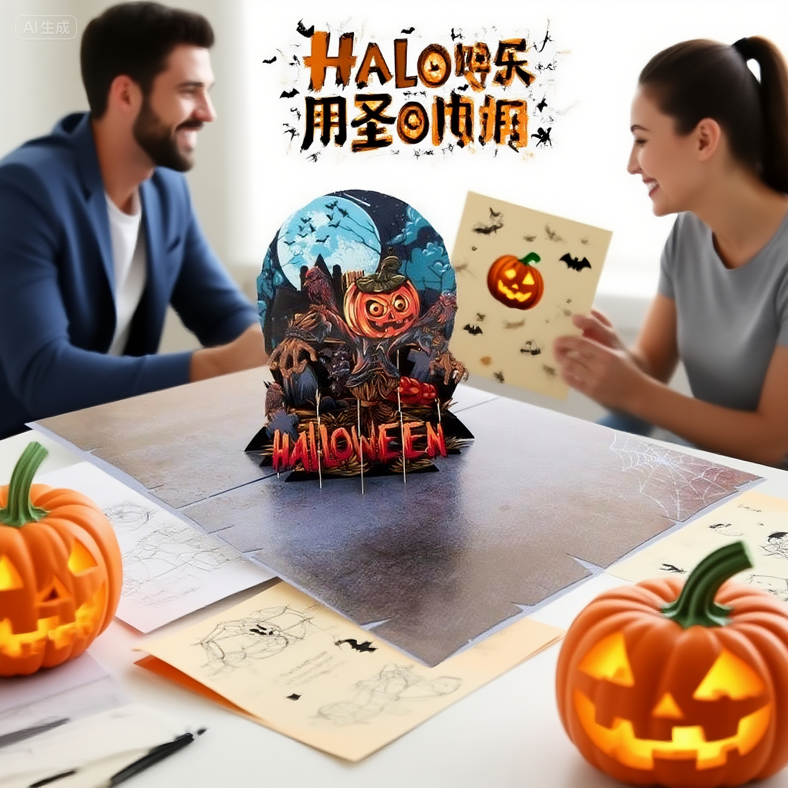 interactive spooky creepy haunted house witch ghost pumpkin pop up 3d paper halloween greeting card