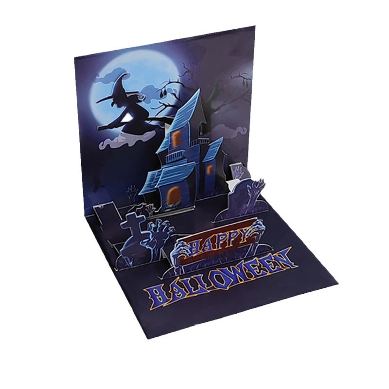 interactive spooky animated haunted house glow witch ghost pumpkin pop up 3d paper halloween greeting card