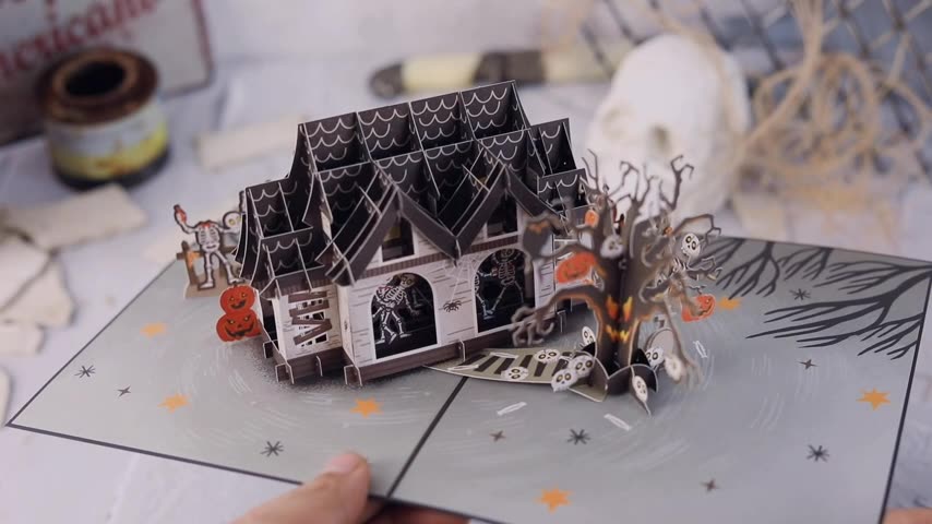 Interactive Spooky Haunted House Witch Ghost Pumpkin Funny Halloween Card Pop Up 3d Paper Halloween Greeting Card