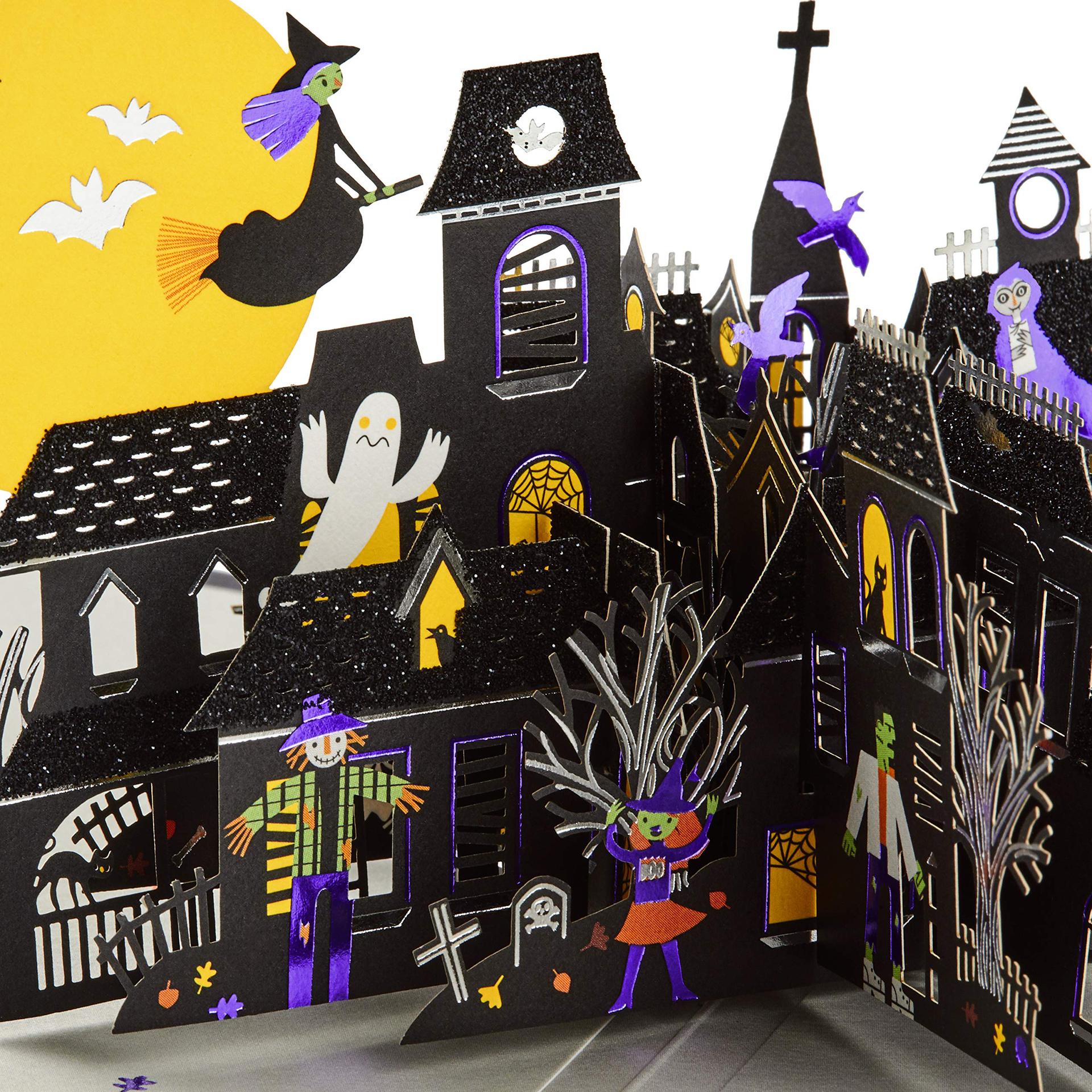interactive spooky haunted house glow in the dark witch ghost pumpkin pop up 3d paper halloween greeting card