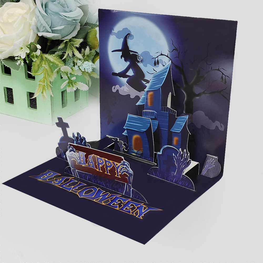 interactive spooky animated haunted house glow witch ghost pumpkin pop up 3d paper halloween greeting card
