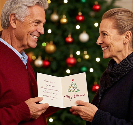 Creative greeting cards warm Christmas. Skillful hands fulfill dreams.