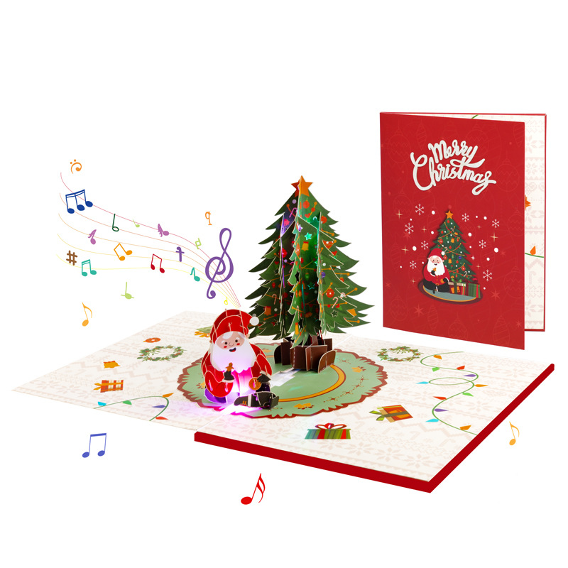 Interactive Magical Snowman Christmas Tree Jesus Santa Claus Deer Religious Pop Up 3D Paper Christmas Greeting Card