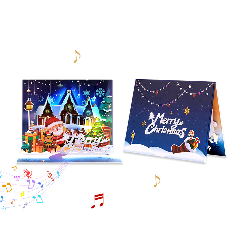 Interactive Magical Snowman Christmas Tree Jesus Santa Reindeer Claus Religious Pop Up 3d  Light and Music Paper Christmas Greeting Card