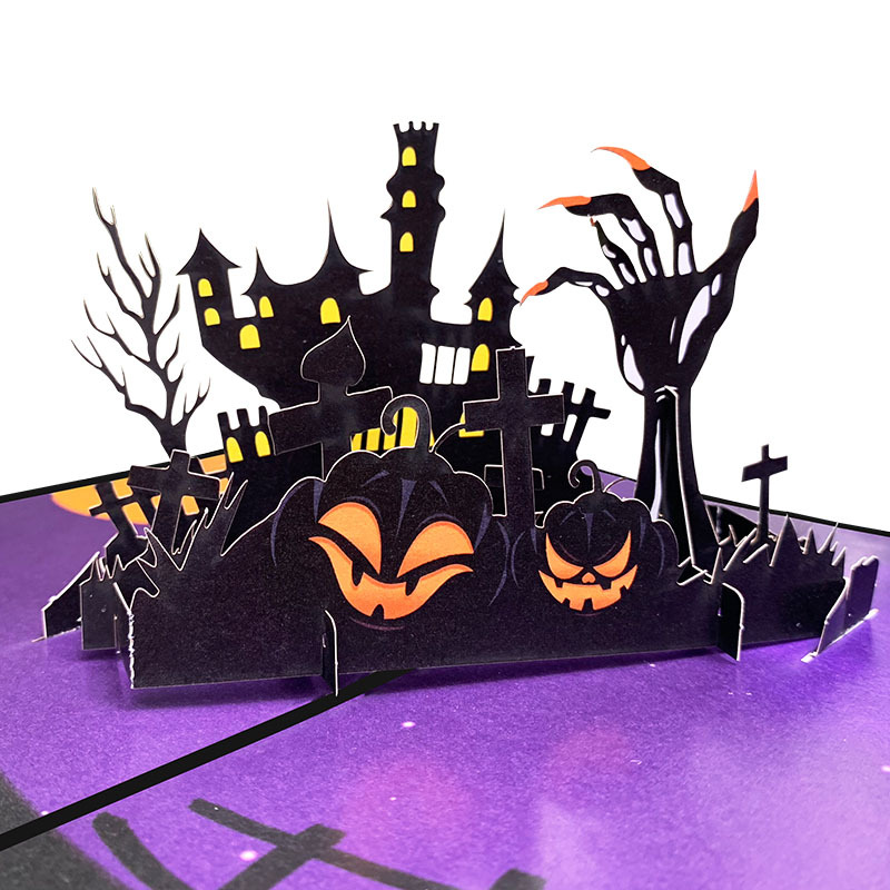 Personalized design purple pop-up cards 3d paper Spooky Pumpkin Halloween greeting cards