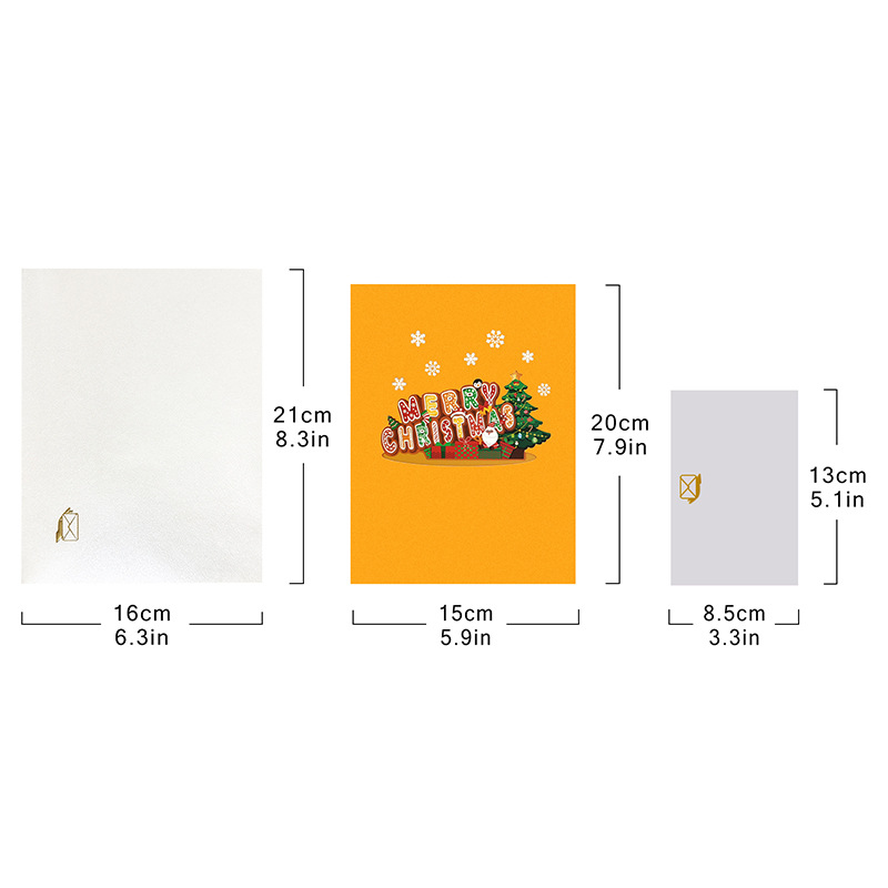 Musical Yellow Interactive Magical Snowman Christmas Tree Jesus Santa Claus Religious Pop Up 3d Paper Christmas Greeting Card
