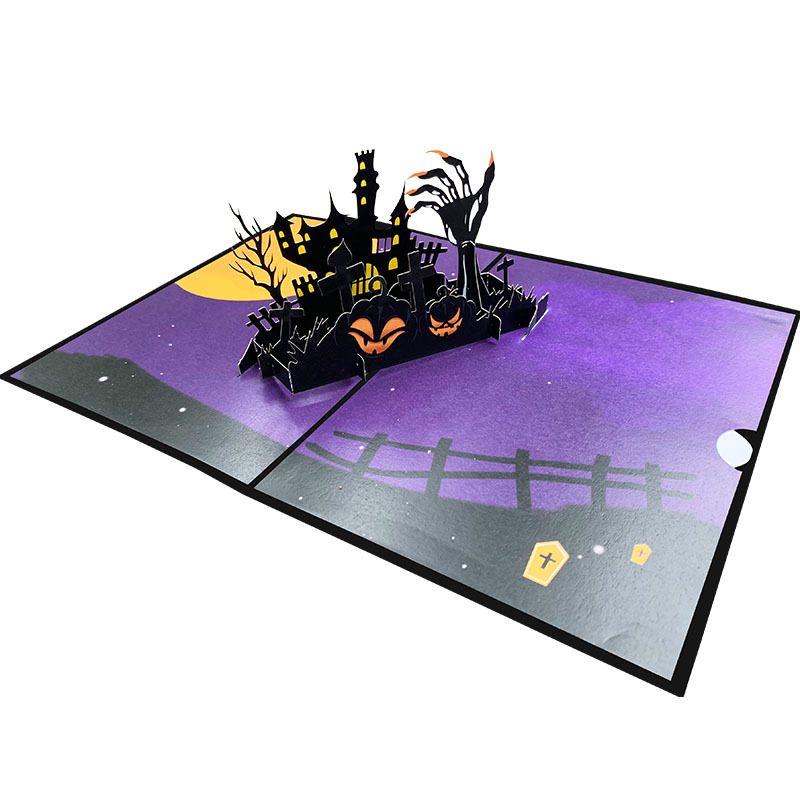 Personalized design purple pop-up cards 3d paper Spooky Pumpkin Halloween greeting cards