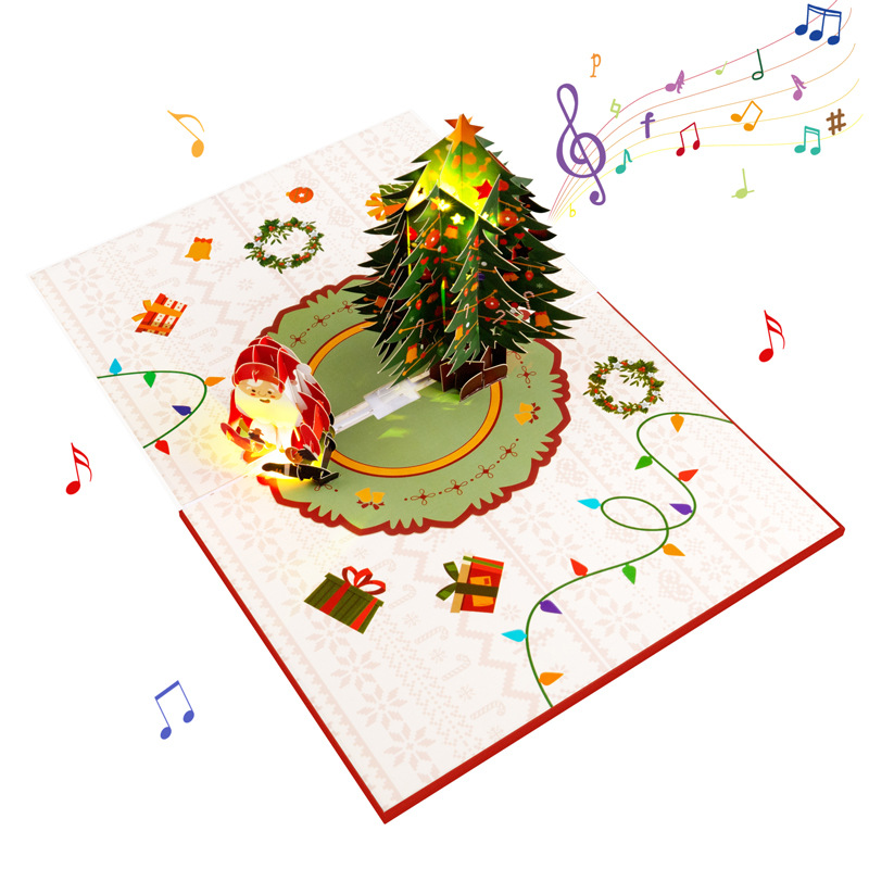 Interactive Magical Snowman Christmas Tree Jesus Santa Claus Deer Religious Pop Up 3D Paper Christmas Greeting Card