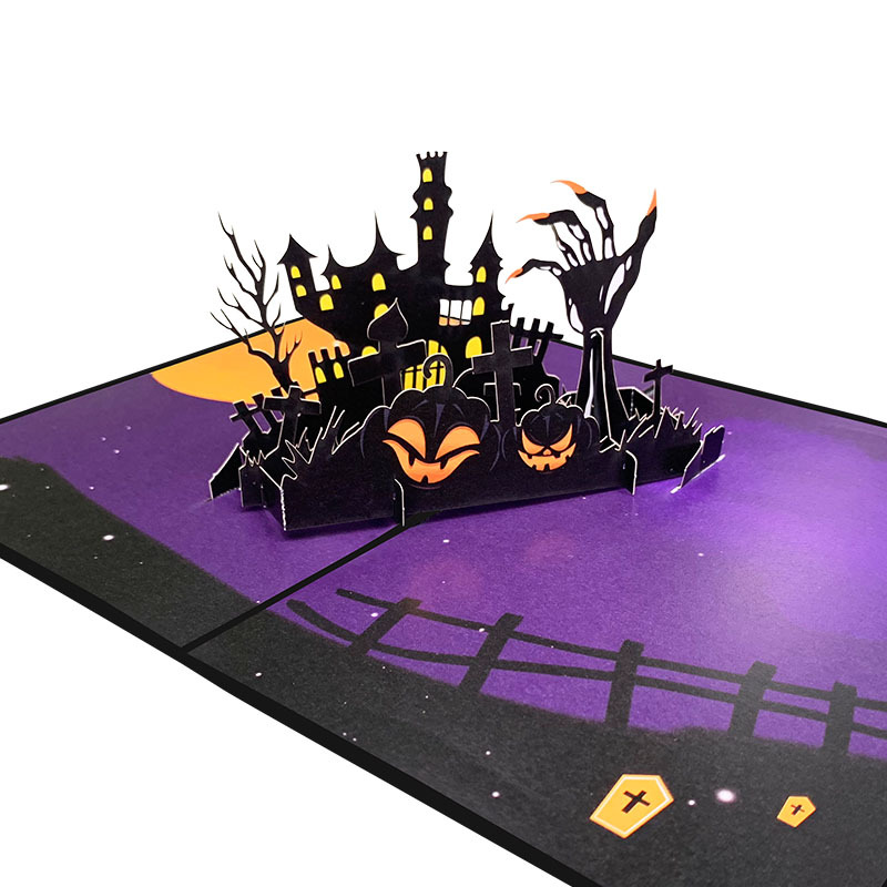 Personalized design purple pop-up cards 3d paper Spooky Pumpkin Halloween greeting cards