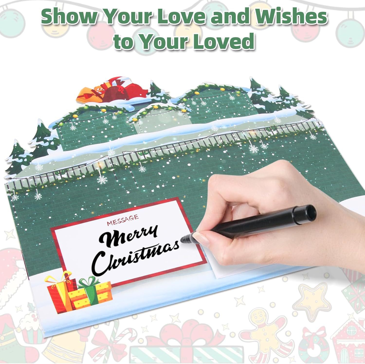 Interactive Magical Snowman Christmas Tree Jesus Santa Claus Religious Pop Up 3d Paper Christmas Greeting Card with Red Envelope & Lights