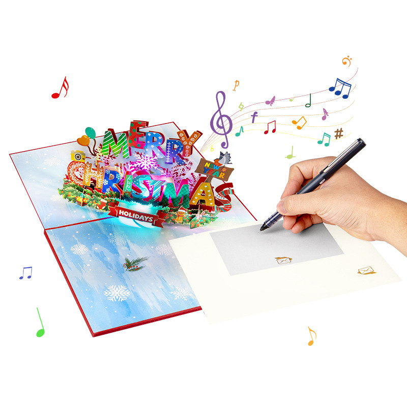 Interactive Magical Snowman Christmas Tree Jesus Santa Claus Religious Pop Up 3d  Light and Music Paper Christmas Greeting Card
