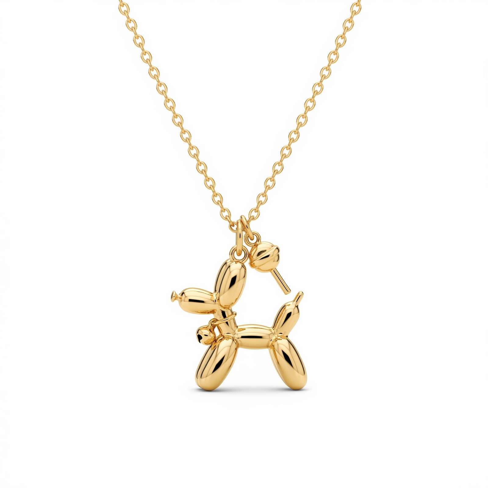 Adorable Women's Stainless Steel Charm 3D Balloon Dog Pendant Necklace with Bell