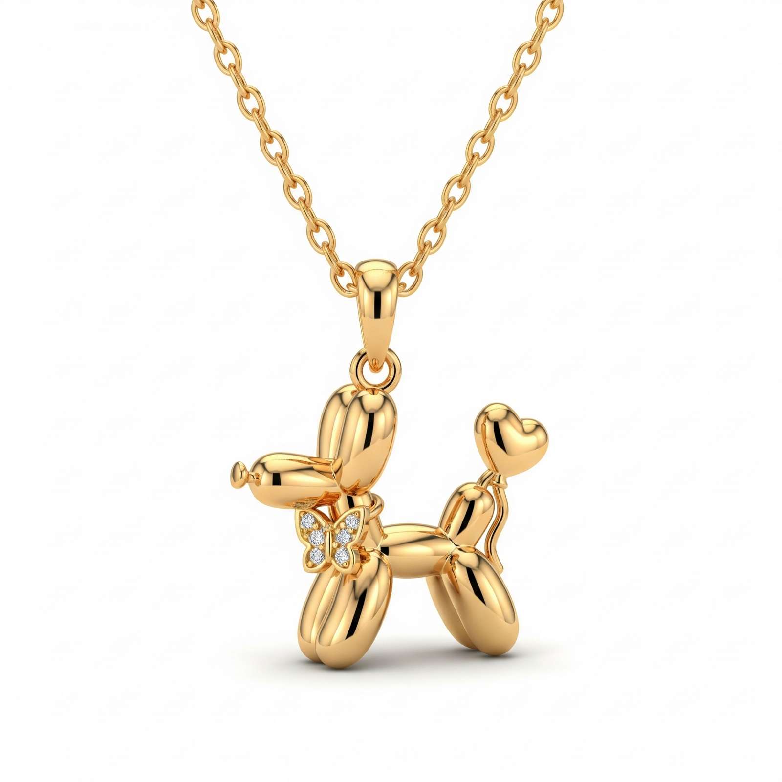 Adorable Women's Stainless Steel Charm 3D Balloon Dog Pendant Necklace with Heart and Butterfly Charms