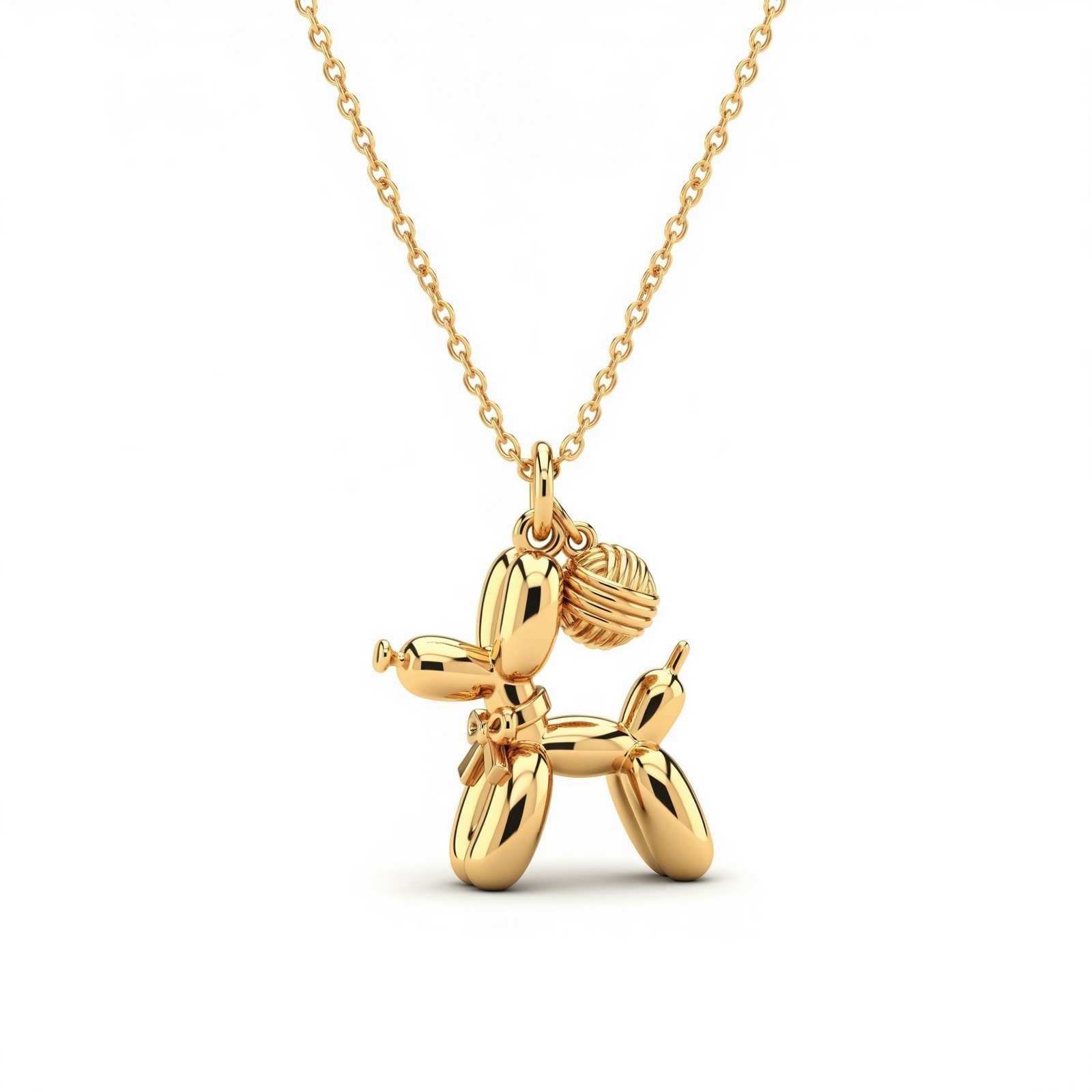 Adorable Women's Stainless Steel 3D Balloon Dog Pendant Necklace with Yarn Ball