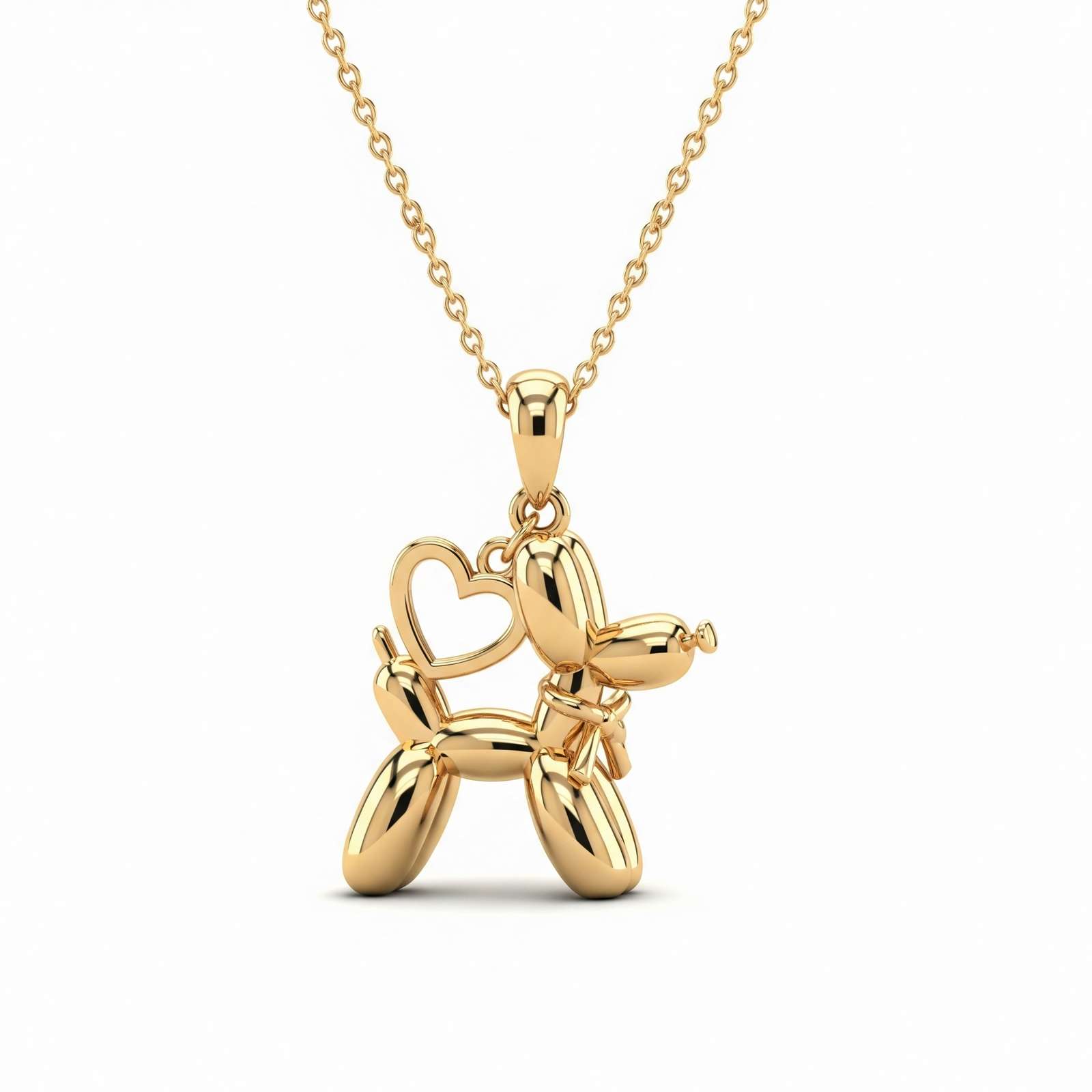Adorable Women's Stainless Steel 3D Balloon Dog Pendant Necklace with Heart
