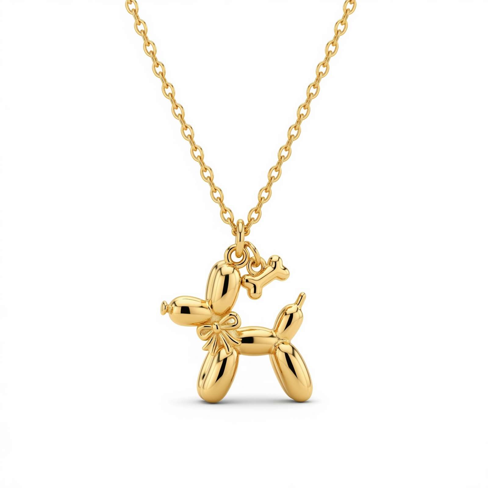 Adorable Women's Stainless Steel 3D Balloon Dog Pendant Necklace with Bone