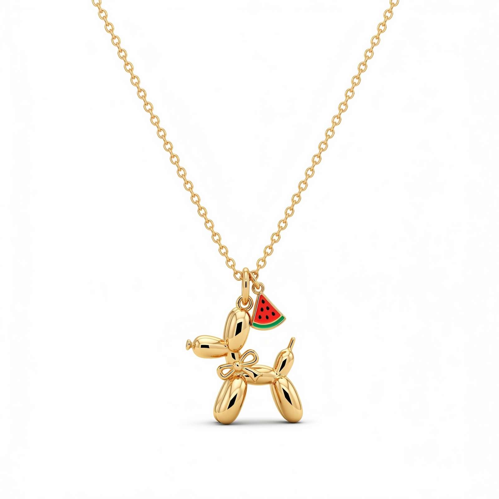 Adorable Women's Stainless Steel 3D Balloon Dog Pendant Necklace with Watermelon