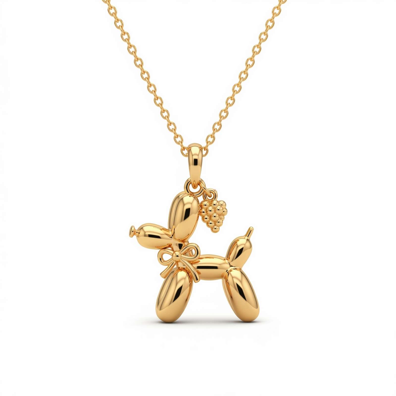 Adorable Women's Stainless Steel 3D Balloon Dog Pendant Necklace with Grapes
