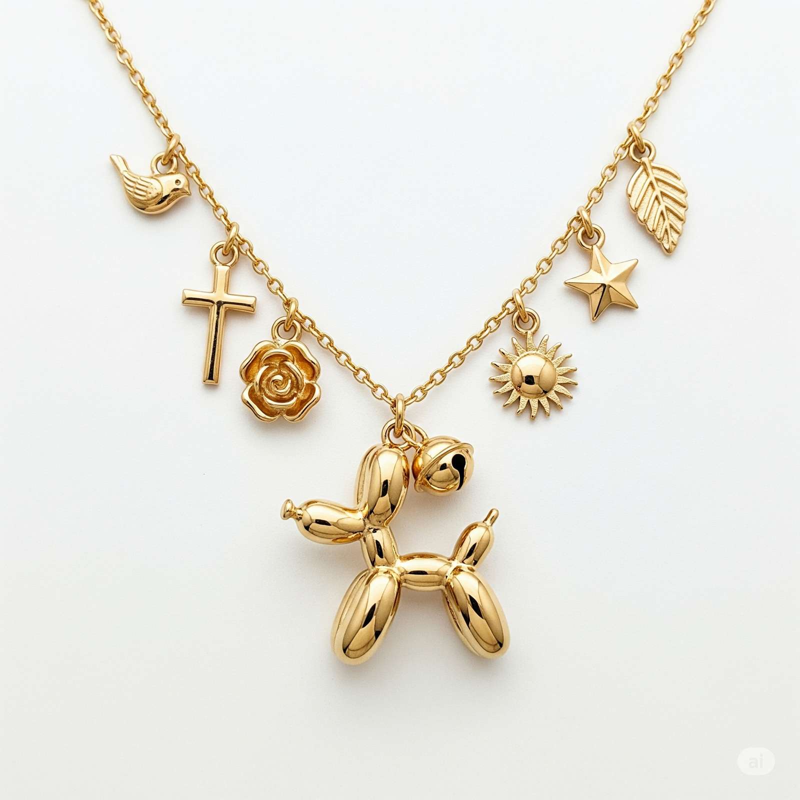 Adorable Women's Stainless Steel Charm 3D Balloon Dog Pendant Necklace with Cross, Star, Sun, and Bird Charms