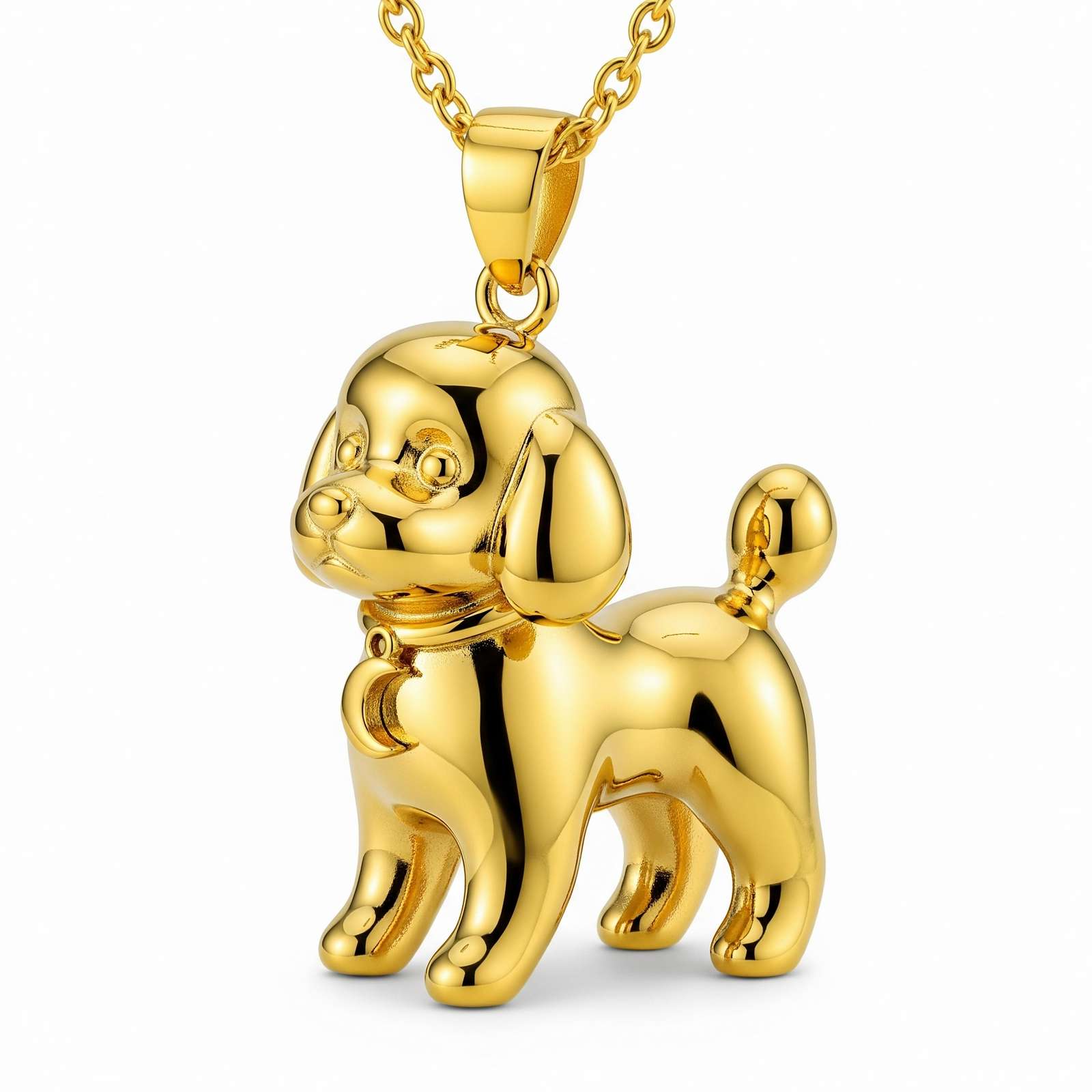 Cute 3D Stainless Steel Funny Charm Poodle Custom Dog Pendant Necklace for Women with Crescent Moon