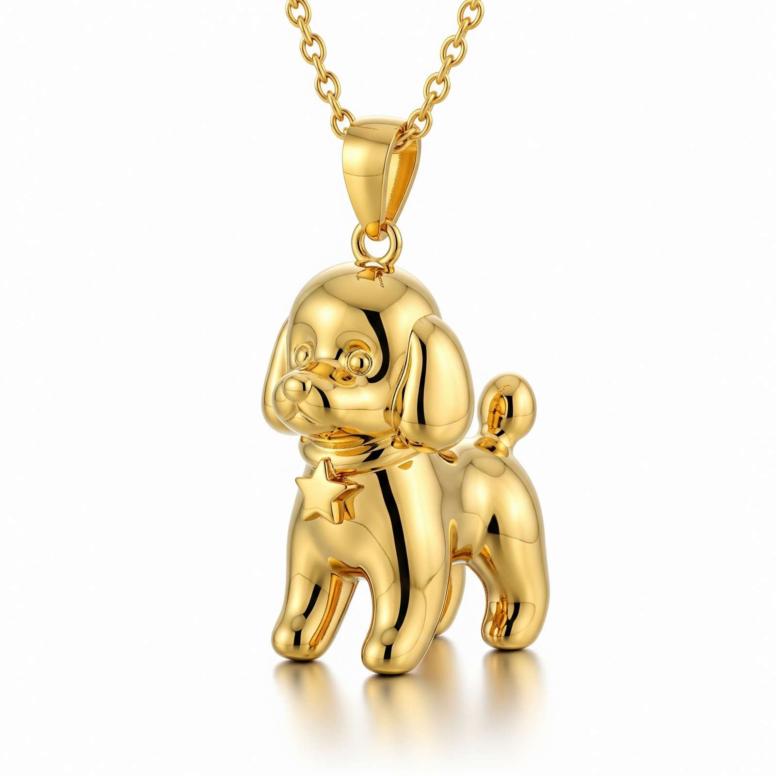 Cute 3D Stainless Steel Funny Charm Poodle Custom Dog Pendant Necklace for Women with Star Pendant