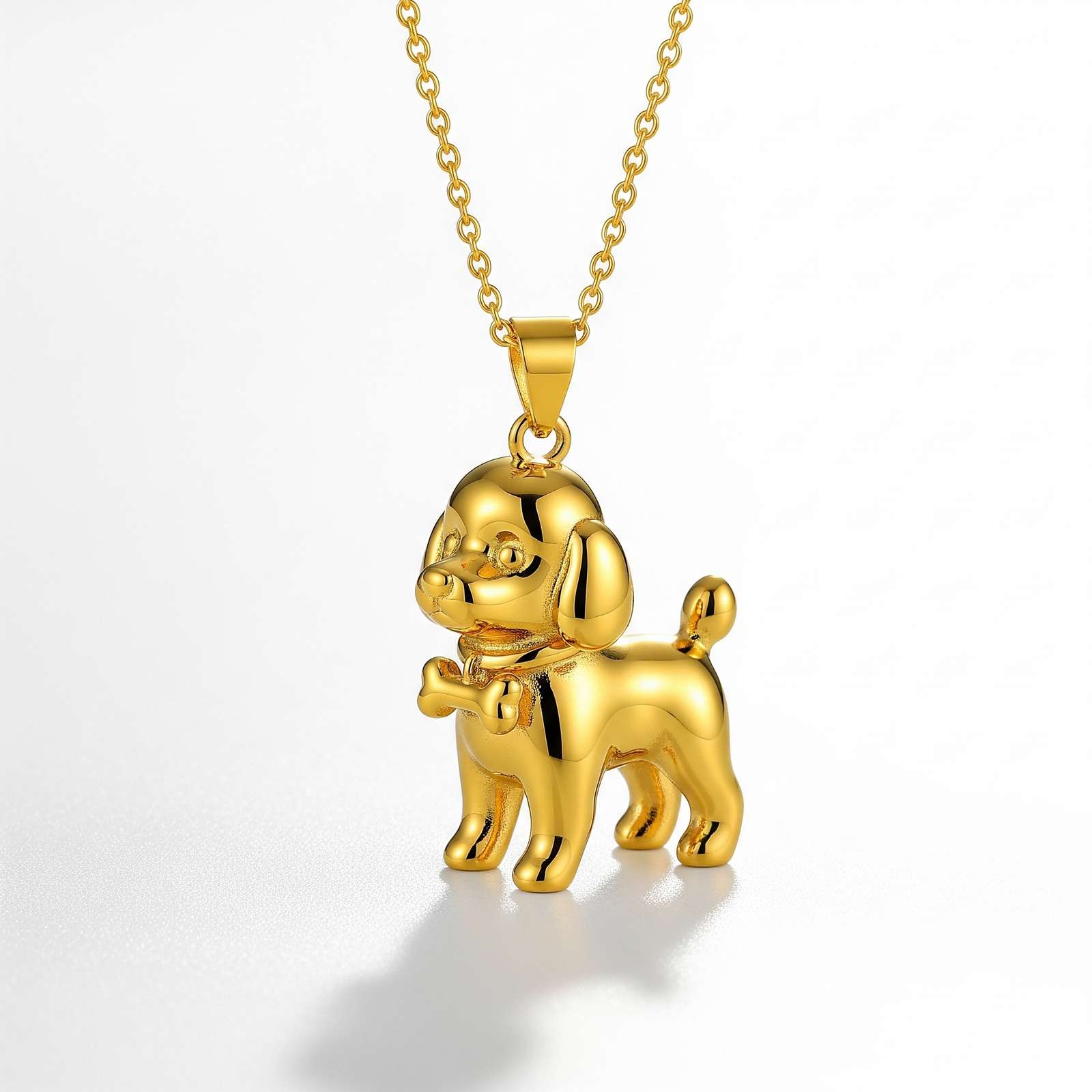 Cute 3D Stainless Steel Funny Charm Poodle Custom Dog Pendant Necklace for Women with Bone Pendant